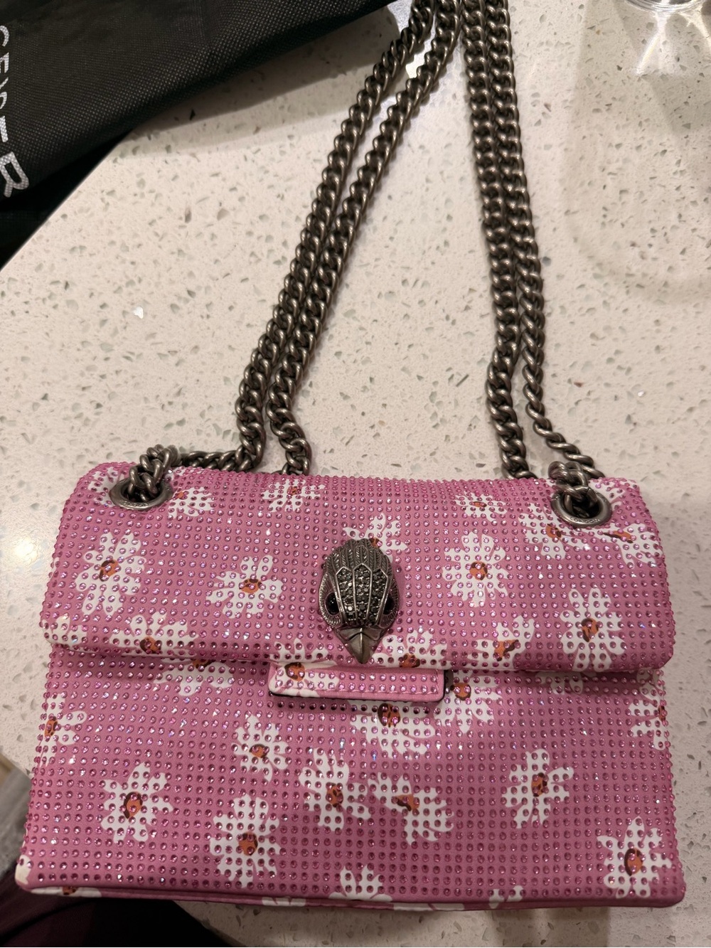 Kurt Geiger Pink Floral Chain Crossbody Bag